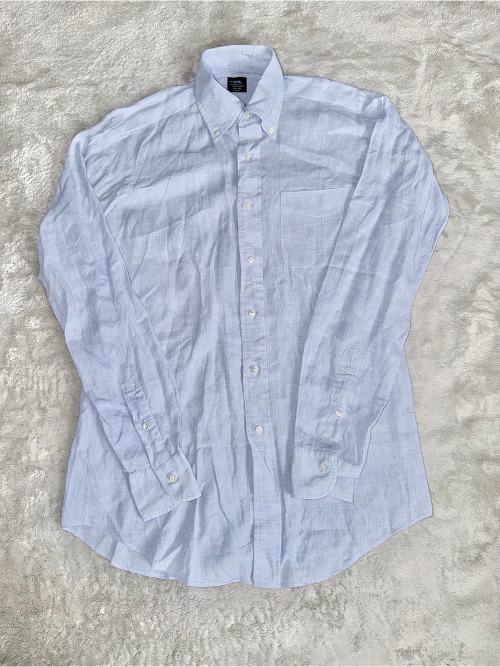 Maker's Shirt Kamakura Men’s Blue 100% Linen Button Down Shirt Size 15 1/2 Japan